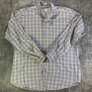Peter Millar Mens Large Plaid Button‎ Down Shirt Long Sleeve 100 Cotton Casual